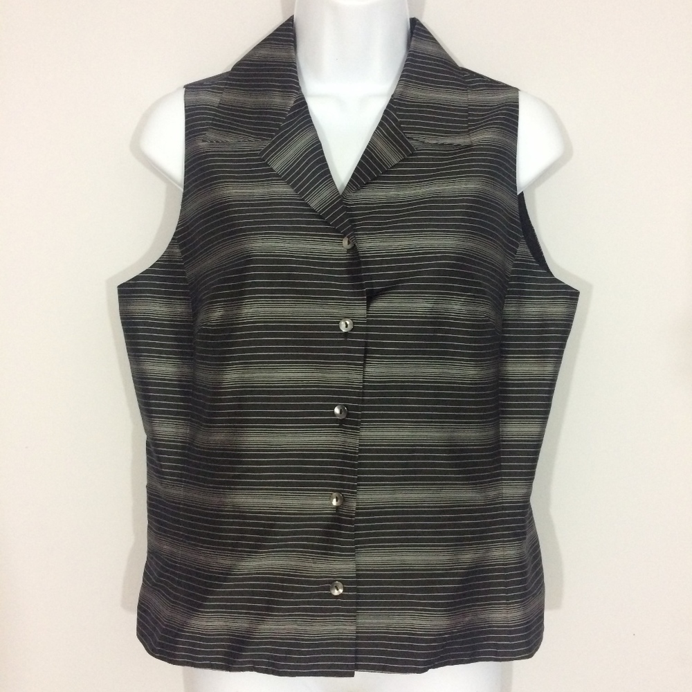 Ann Taylor Womens 10 Black & Silver 100% Silk Vest